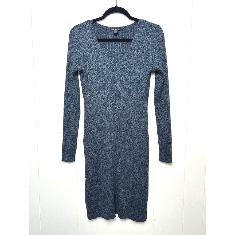 Athleta Reverie Sweater‎ Dress Women's MP Blue Ribbed Long Sleeve Knit